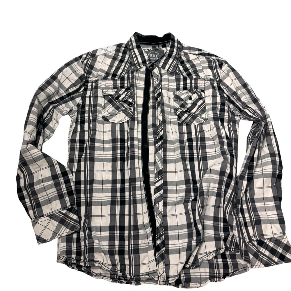 BKE button down shirt black white XL